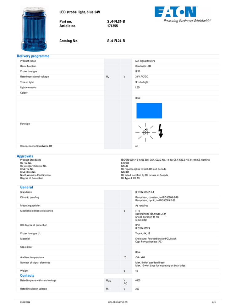 LED�strobe�light,�blue�24V Part�no. SL4-FL24-B Article�no. LED�strobe�light,�blue�24V Part�no. SL4-FL24-B Article�no.