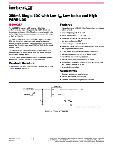 250mA Single LDO with Low I , Low Noise and High Q 250mA Single LDO with Low I , Low Noise and High Q
