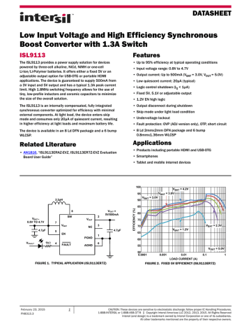 Low Input Voltage and High Efficiency Synchronous DATASHEET ISL9113 Low Input Voltage and High Efficiency Synchronous DATASHEET ISL9113