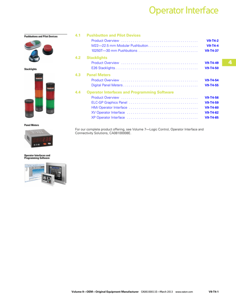 Operator Interface 4 4.1 Pushbutton and Pilot Devices Operator Interface 4 4.1 Pushbutton and Pilot Devices