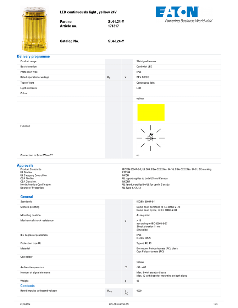 LED�continuously�light�,�yellow�24V Part�no. SL4-L24-Y Article�no. LED�continuously�light�,�yellow�24V Part�no. SL4-L24-Y Article�no.