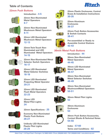 Table of Contents 22mm Push Buttons 4-5 30-35 Table of Contents 22mm Push Buttons 4-5 30-35