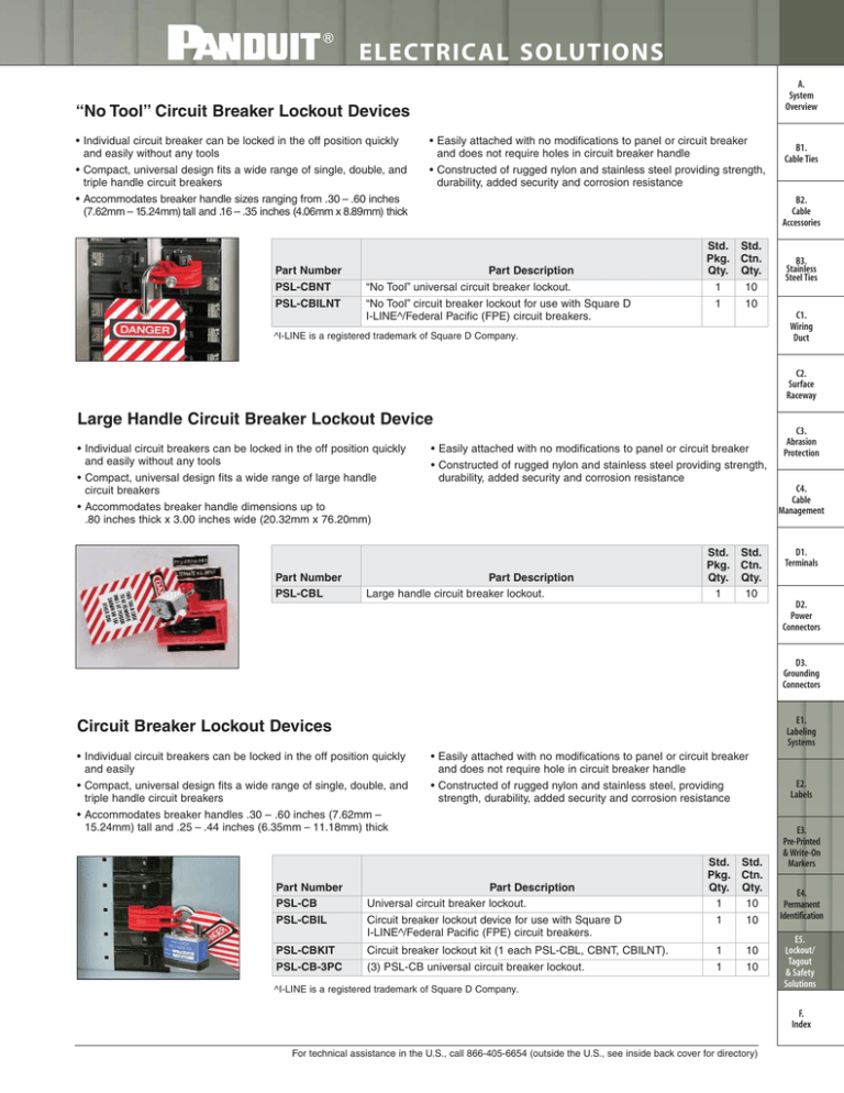 ELECTRICAL SOLUTIONS “No Tool” Circuit Breaker Lockout Devices ELECTRICAL SOLUTIONS “No Tool” Circuit Breaker Lockout Devices