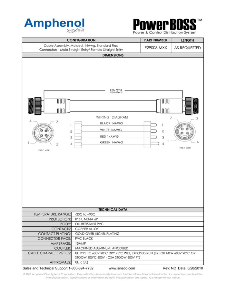 P29008-MXX AS REQUESTED LENGTH PART NUMBER P29008-MXX AS REQUESTED LENGTH PART NUMBER