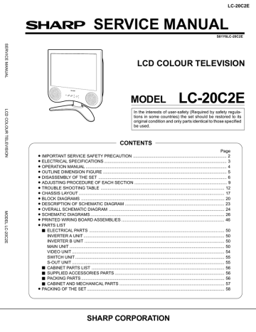 SERVICE MANUAL LC-20C2E MODEL LCD COLOUR TELEVISION | Manualzz