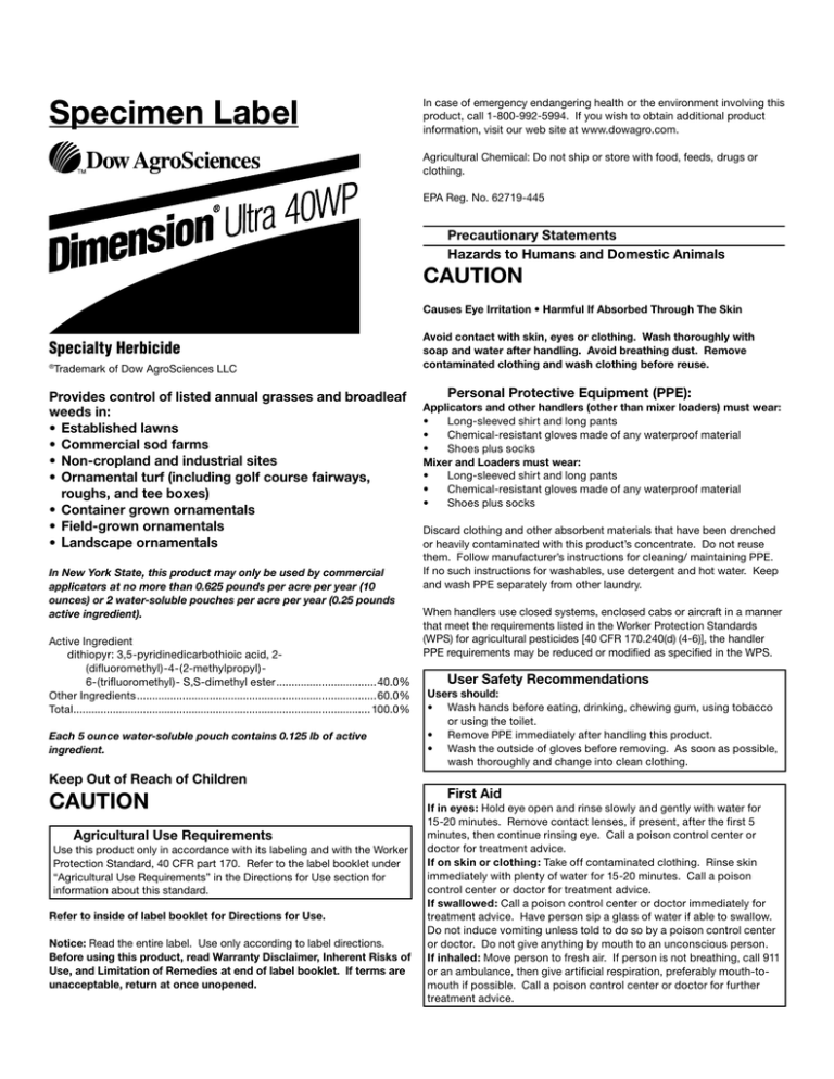 Specimen Label Specimen Label