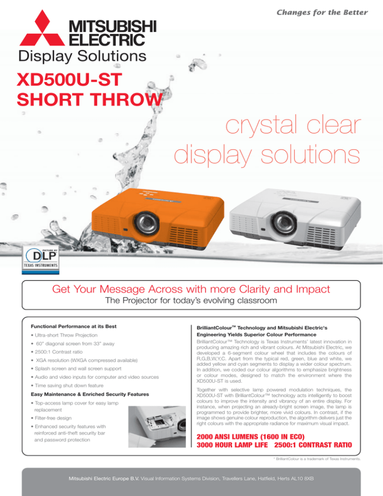 crystal clear display solutions XD500U-ST SHORT THROW crystal clear display solutions XD500U-ST SHORT THROW