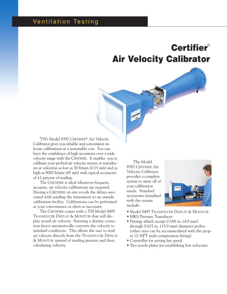 Certifier Air Velocity Calibrator Certifier Air Velocity Calibrator