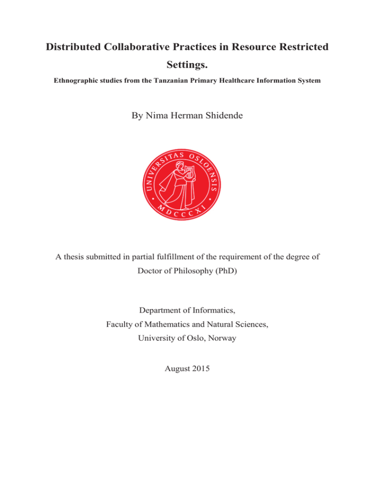 Distributed Collaborative Practices in Resource Restricted Settings. By Nima Herman Shidende Distributed Collaborative Practices in Resource Restricted Settings. By Nima Herman Shidende