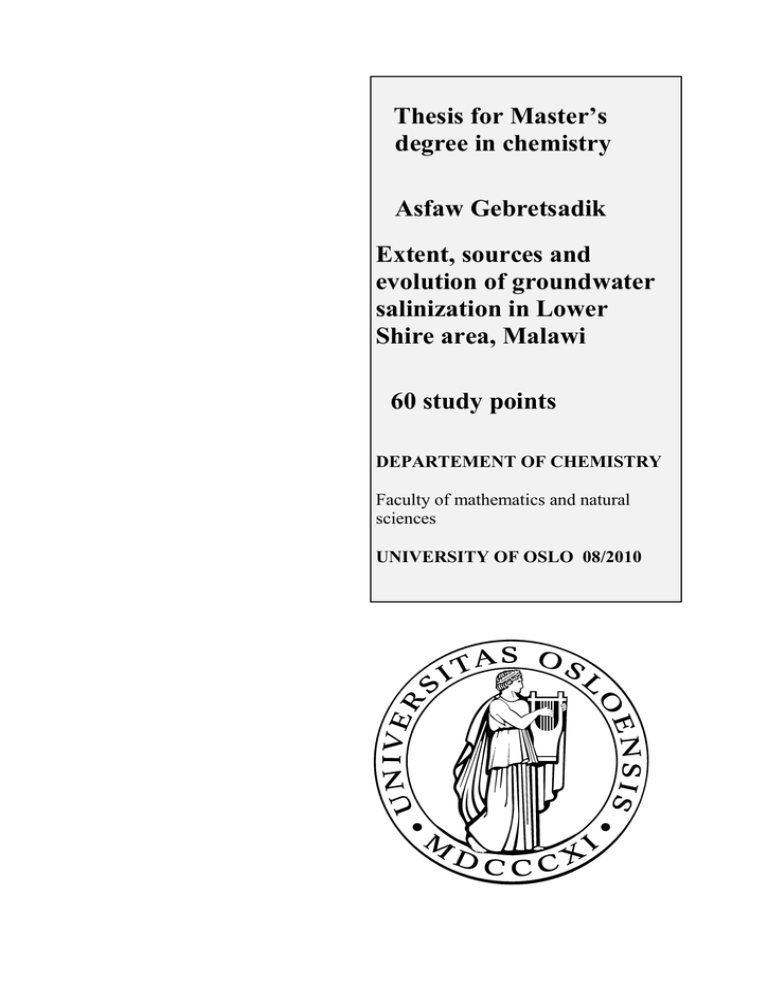 Thesis for Master’s degree in chemistry Asfaw Gebretsadik Extent, sources and Thesis for Master’s degree in chemistry Asfaw Gebretsadik Extent, sources and