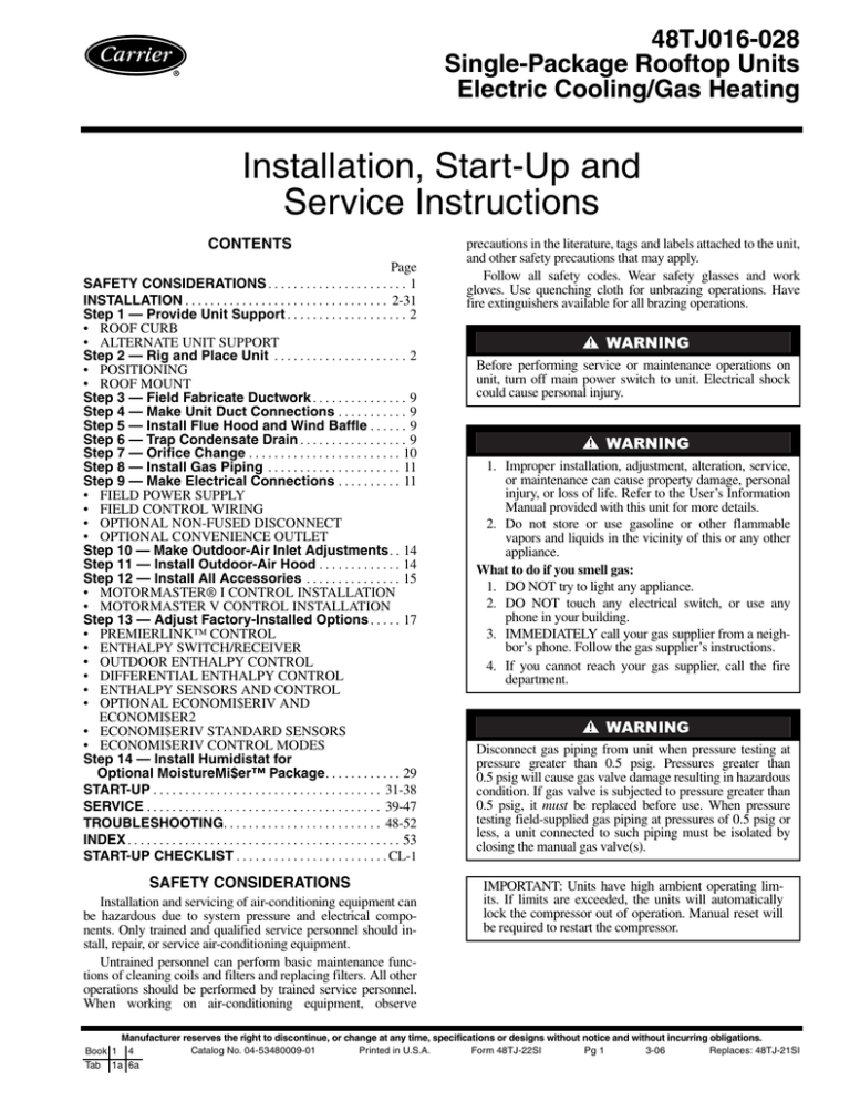 Installation, Start-Up and Service Instructions CONTENTS Installation, Start-Up and Service Instructions CONTENTS