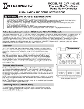 MODEL PE103/P1403ME Pool and Spa Two-Speed Pump Motor Controller MODEL PE103/P1403ME Pool and Spa Two-Speed Pump Motor Controller