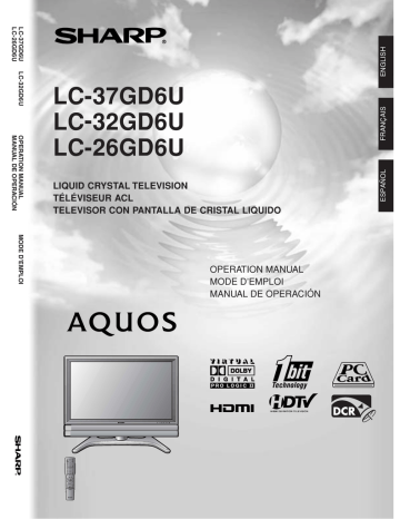 Sharp LC-26GD6U Flat Panel Television User manual | Manualzz Sharp LC-26GD6U Flat Panel Television User manual | Manualzz