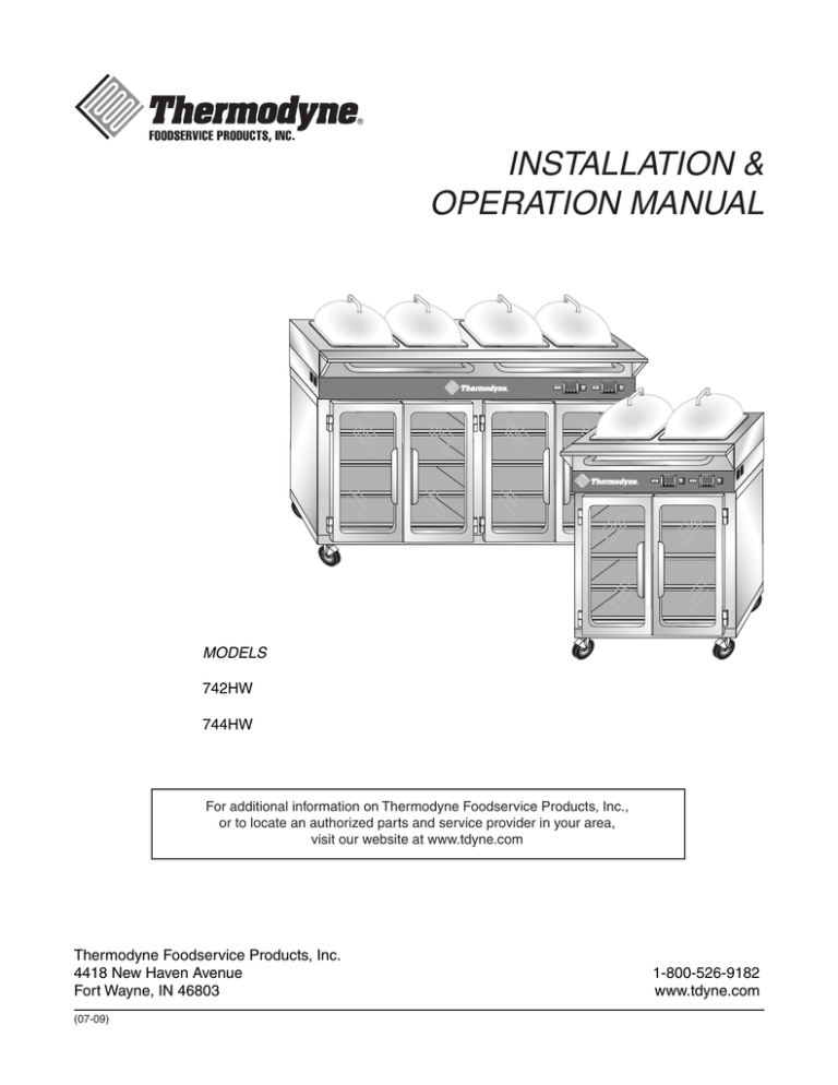INSTALLATION & OPERATION MANUAL MODELS 742HW INSTALLATION & OPERATION MANUAL MODELS 742HW