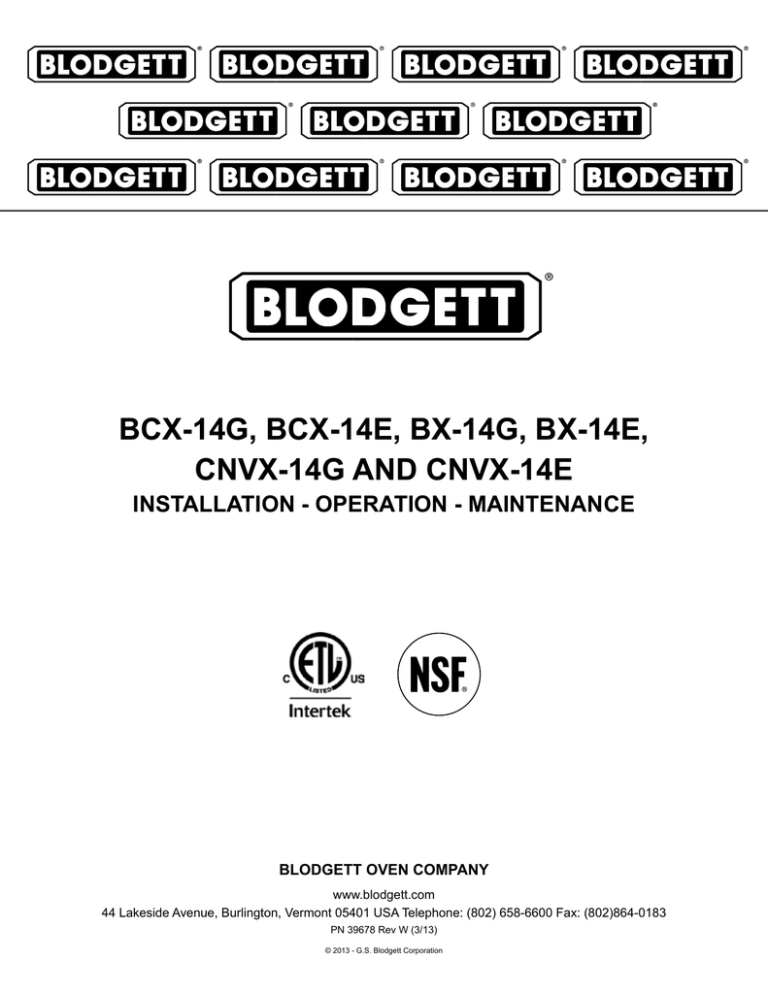 BCX-14G, BCX-14E, BX-14G, BX-14E, CNVX-14G aNd CNVX-14E INSTaLLaTION - OPERaTION - MaINTENaNCE BCX-14G, BCX-14E, BX-14G, BX-14E, CNVX-14G aNd CNVX-14E INSTaLLaTION - OPERaTION - MaINTENaNCE