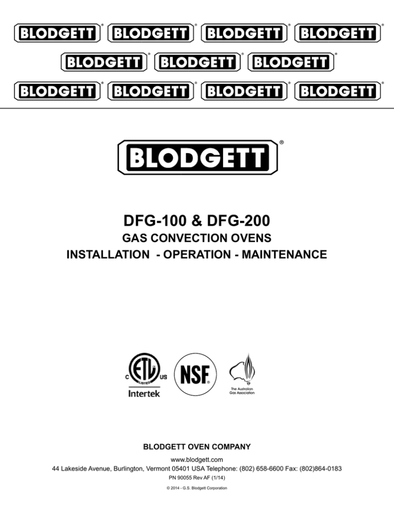 dfg-100 & dfg-200 gas convection ovens instaLLation - oPeRation - Maintenance dfg-100 & dfg-200 gas convection ovens instaLLation - oPeRation - Maintenance