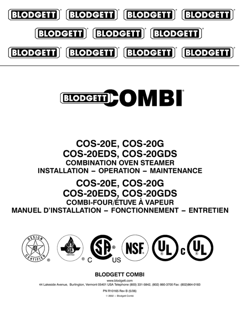 Blodgett COS-20EDS, COS-20E, COS-20GDS, COS-20G Operating instructions Blodgett COS-20EDS, COS-20E, COS-20GDS, COS-20G Operating instructions