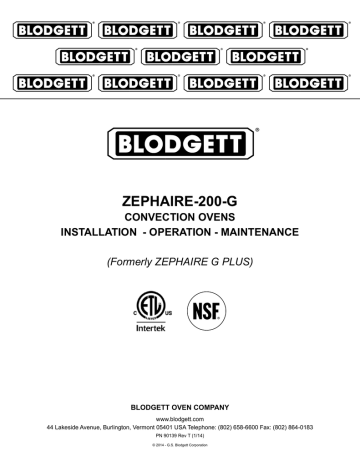 ZEPHAIRE-200-G convEctIon ovEns InstALLAtIon - oPERAtIon - MAIntEnAncE (Formerly ZEPHAIRE G PLUS) ZEPHAIRE-200-G convEctIon ovEns InstALLAtIon - oPERAtIon - MAIntEnAncE (Formerly ZEPHAIRE G PLUS)