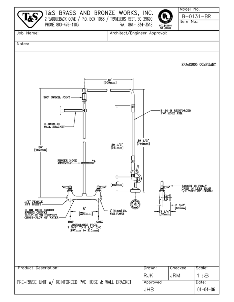 T & S Brass & Bronze Works B-0131-BR User manual T & S Brass & Bronze Works B-0131-BR User manual