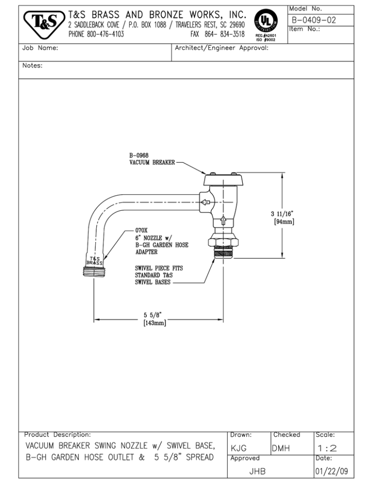 T & S Brass & Bronze Works B-0409-02 User manual T & S Brass & Bronze Works B-0409-02 User manual
