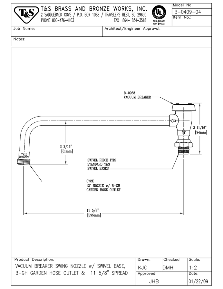 T & S Brass & Bronze Works B-0409-04 User manual T & S Brass & Bronze Works B-0409-04 User manual