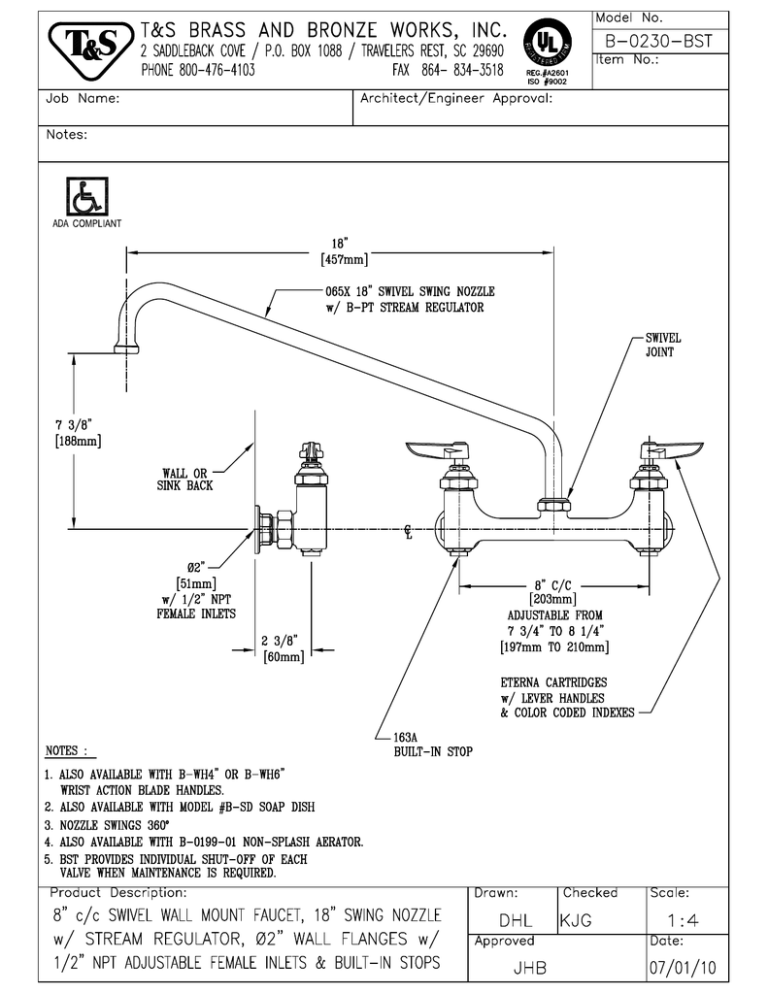 T & S Brass & Bronze Works B-0230-BST User manual T & S Brass & Bronze Works B-0230-BST User manual
