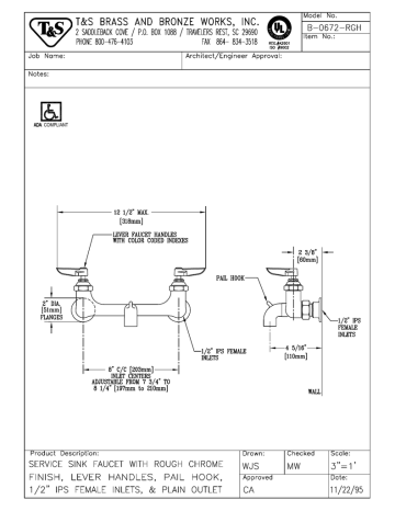T & S Brass & Bronze Works B-0672-RGH Datasheet T & S Brass & Bronze Works B-0672-RGH Datasheet