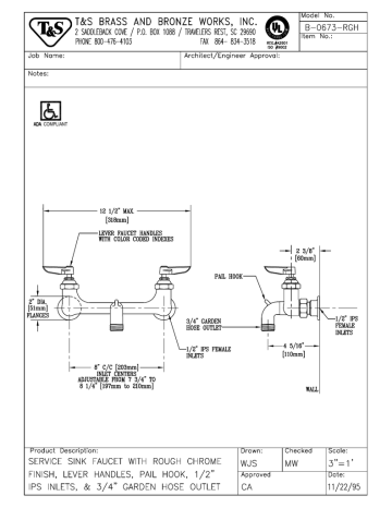 T & S Brass & Bronze Works B-0673-RGH Datasheet T & S Brass & Bronze Works B-0673-RGH Datasheet
