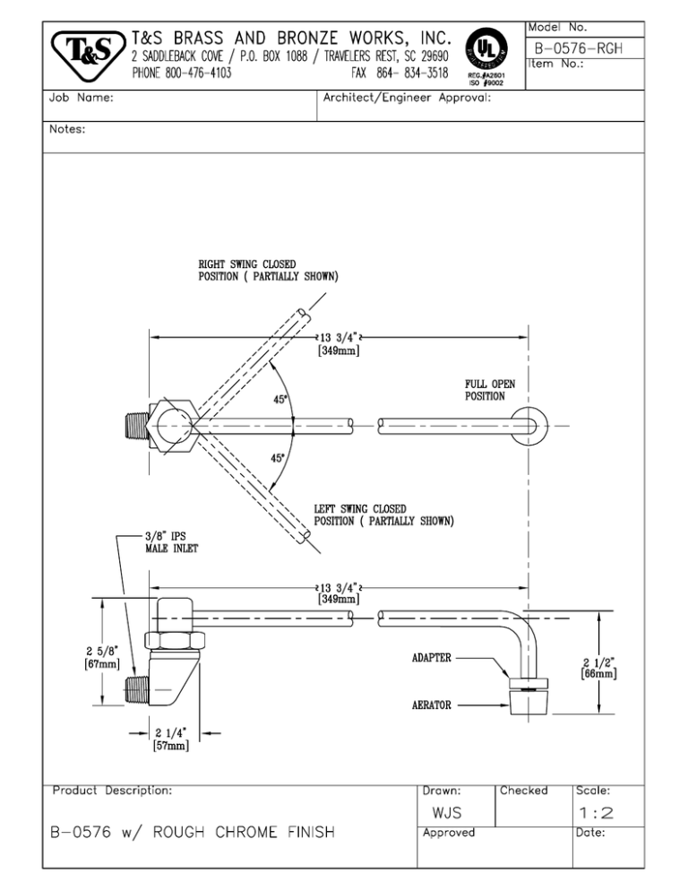 T & S Brass & Bronze Works B-0576-RGH User manual T & S Brass & Bronze Works B-0576-RGH User manual