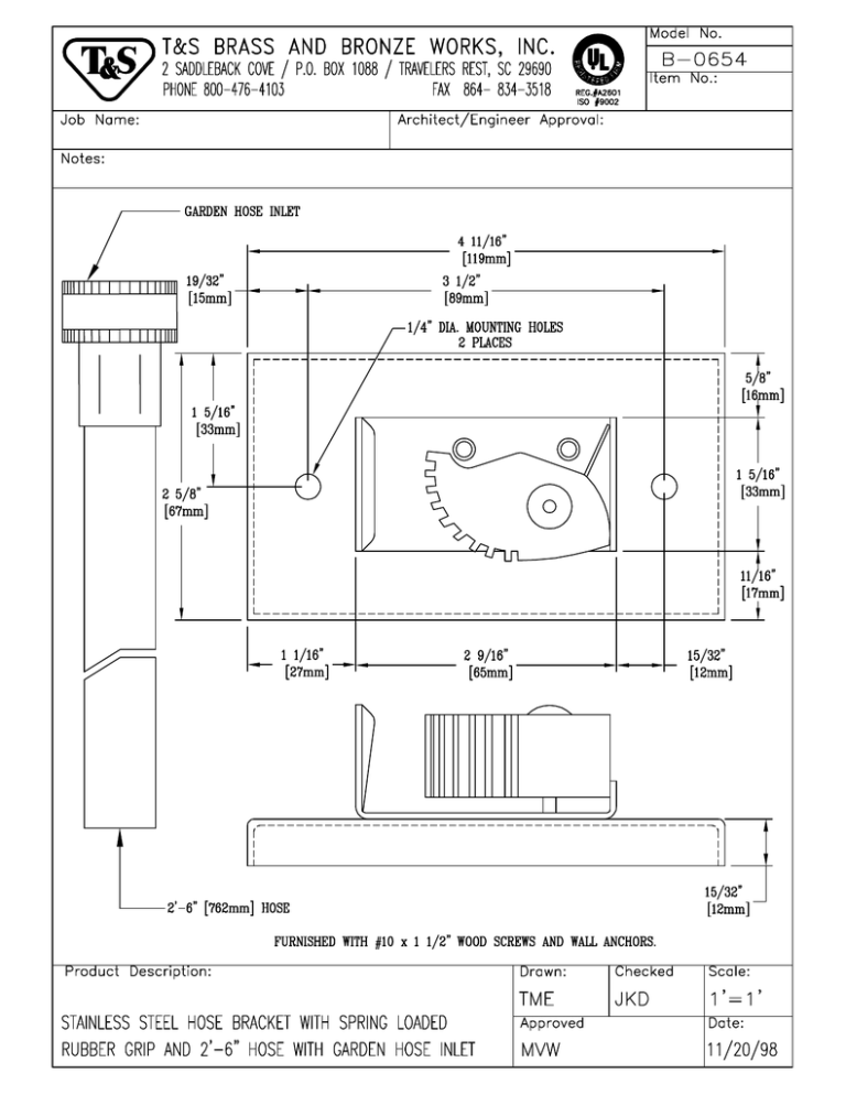 T & S Brass & Bronze Works B-0654 User manual T & S Brass & Bronze Works B-0654 User manual