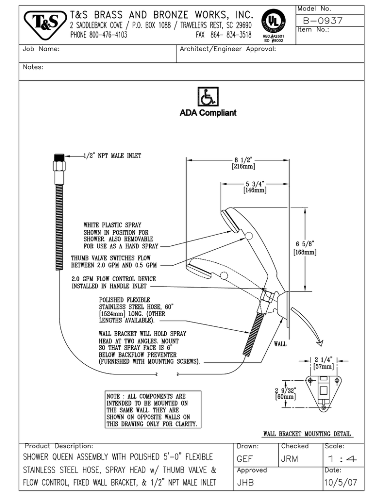 T & S Brass & Bronze Works B-0937 User manual T & S Brass & Bronze Works B-0937 User manual