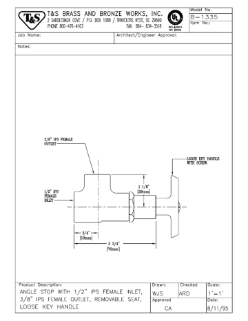 T & S Brass & Bronze Works B-1335 Datasheet T & S Brass & Bronze Works B-1335 Datasheet