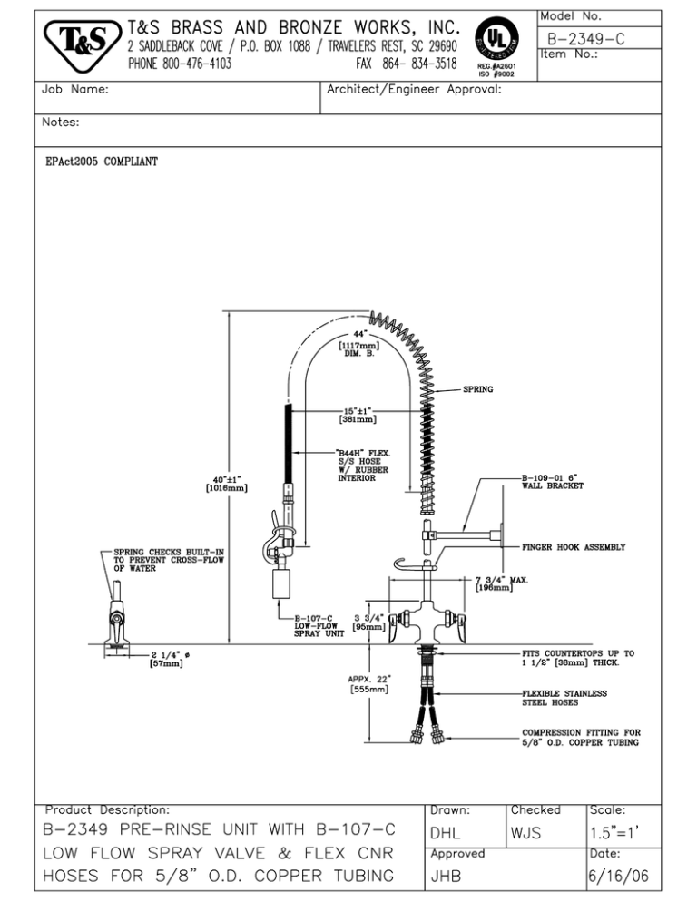 T & S Brass & Bronze Works B-2349-C User manual T & S Brass & Bronze Works B-2349-C User manual