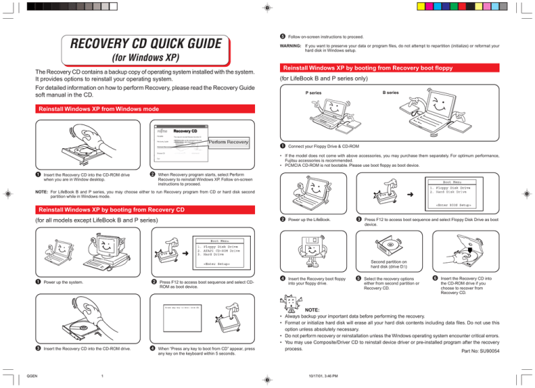 RECOVERY CD QUICK GUIDE (for Windows XP) RECOVERY CD QUICK GUIDE (for Windows XP)