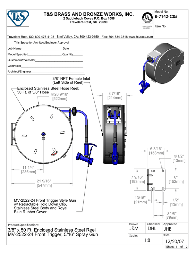 T & S Brass & Bronze Works B-7142-C05 User manual T & S Brass & Bronze Works B-7142-C05 User manual