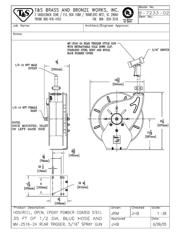 T & S Brass & Bronze Works B-7233-02 User manual T & S Brass & Bronze Works B-7233-02 User manual