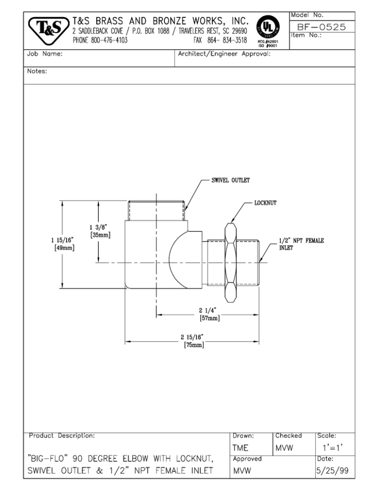 T & S Brass & Bronze Works BF-0525 User manual T & S Brass & Bronze Works BF-0525 User manual