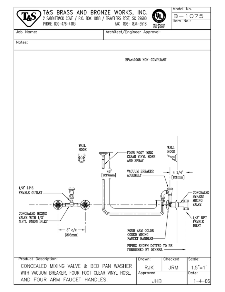 T & S Brass & Bronze Works B-1075 User manual T & S Brass & Bronze Works B-1075 User manual