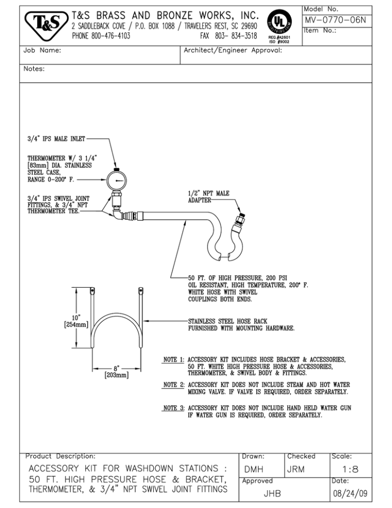 T & S Brass & Bronze Works MV-0770-06N User manual T & S Brass & Bronze Works MV-0770-06N User manual