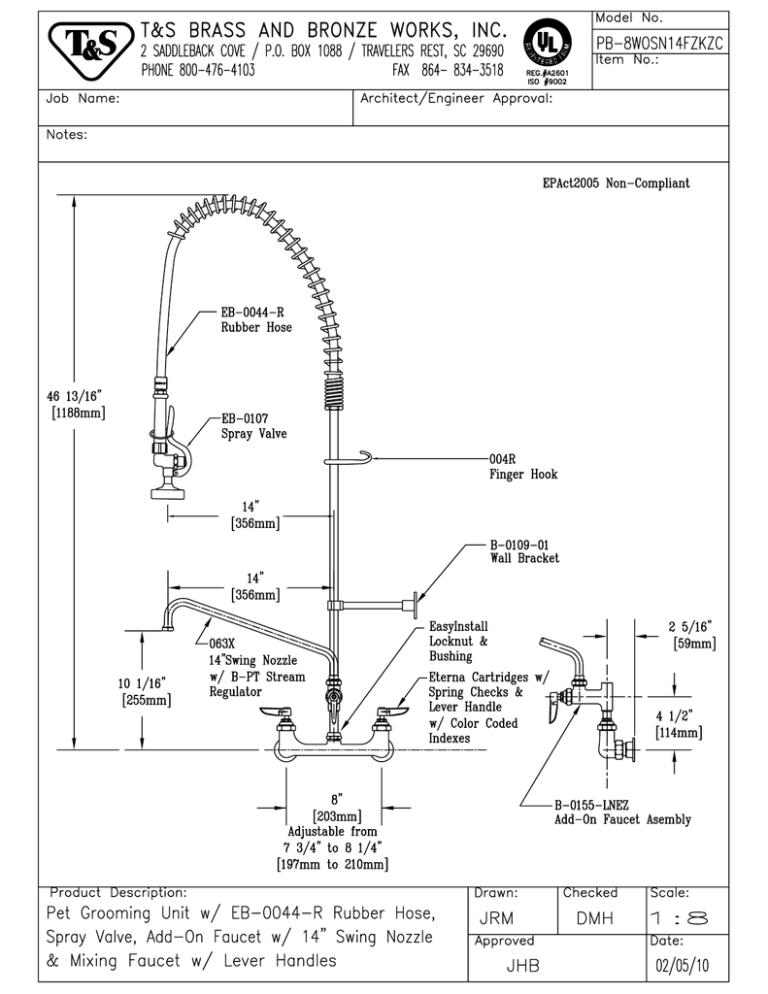 T & S Brass & Bronze Works PB-8WOSN14FZKZC User manual T & S Brass & Bronze Works PB-8WOSN14FZKZC User manual