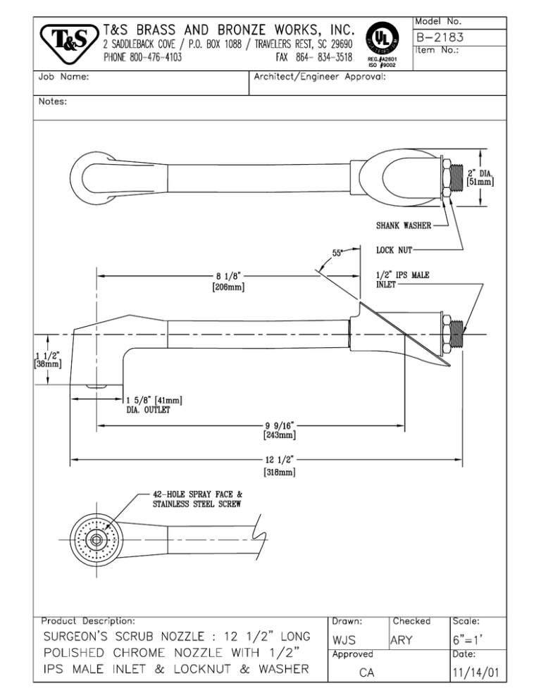 T & S Brass & Bronze Works B-2183 User manual T & S Brass & Bronze Works B-2183 User manual
