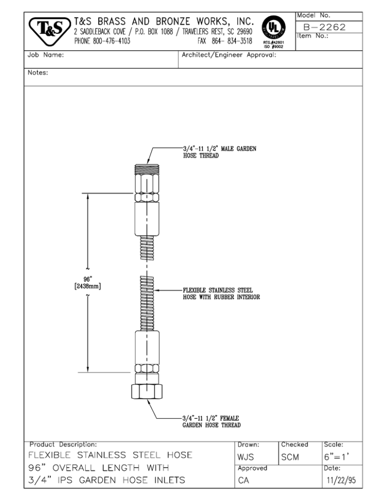 T & S Brass & Bronze Works B-2262 User manual T & S Brass & Bronze Works B-2262 User manual