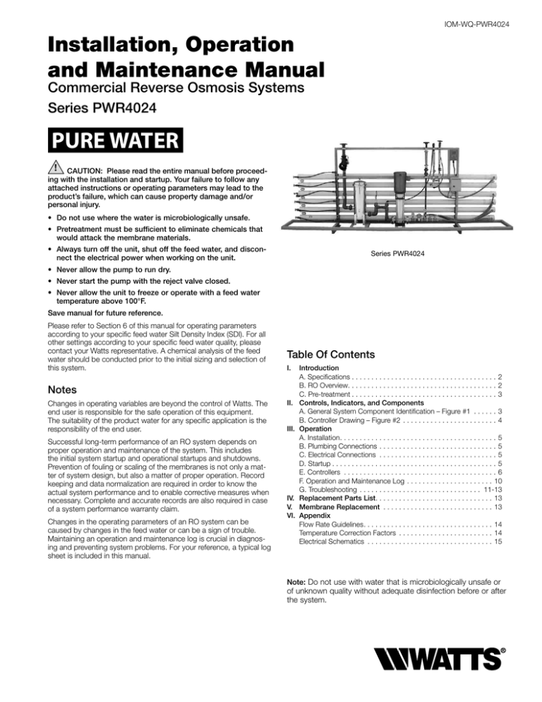 Watts PWR4024 Installation guide Watts PWR4024 Installation guide