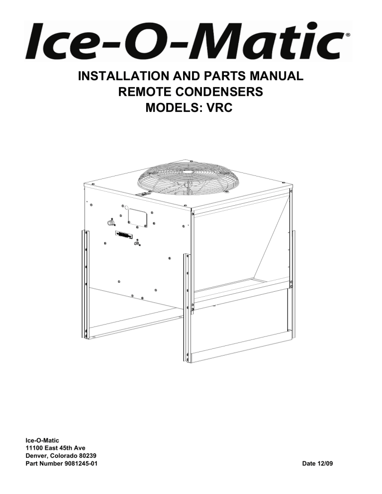 Ice-O-Matic VRC2661, VRC5061, VRC1001, VRC1061, VRC2061 User manual Ice-O-Matic VRC2661, VRC5061, VRC1001, VRC1061, VRC2061 User manual