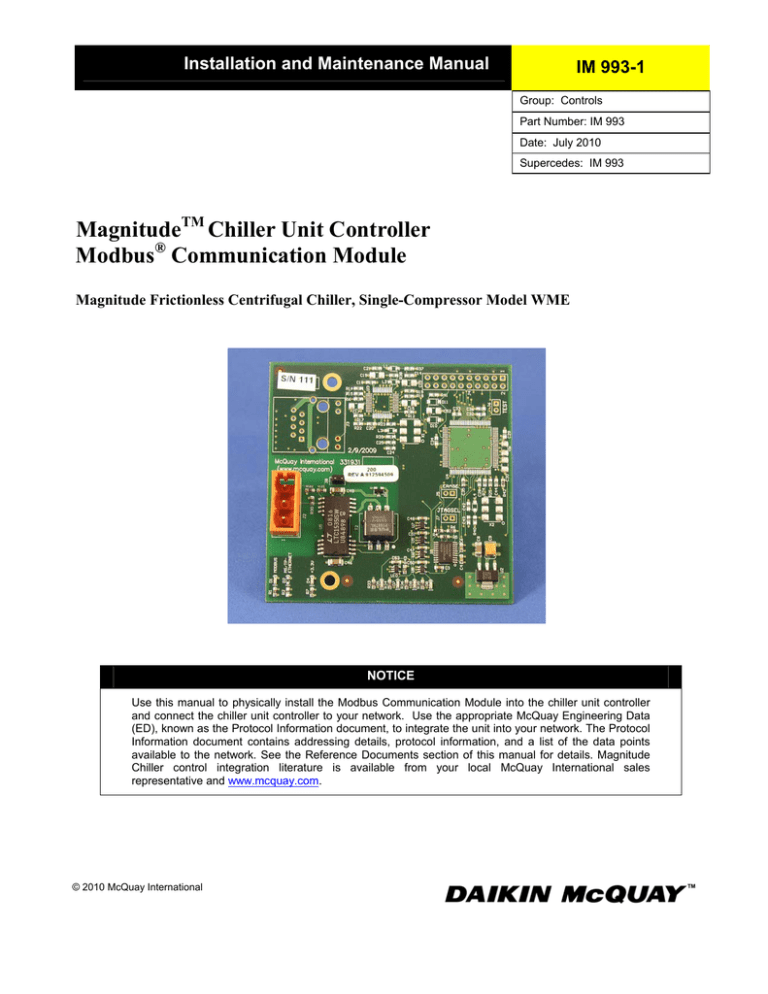 Magnitude Chiller Unit Controller Modbus Communication Module Magnitude Chiller Unit Controller Modbus Communication Module