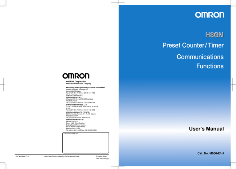 Preset Counter/ Timer Communications Functions OMRON Corporation Preset Counter/ Timer Communications Functions OMRON Corporation