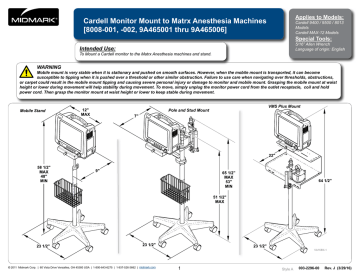 Cardell Monitor Mount to Matrx Anesthesia Machines Applies to Models: Special Tools: | Manualzz