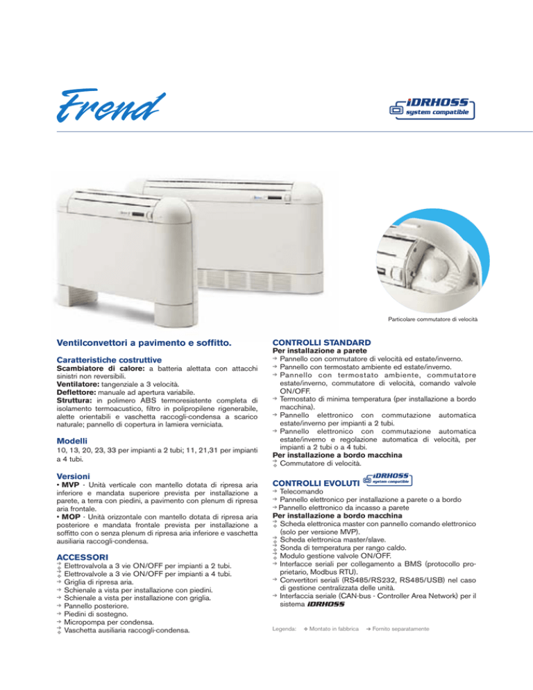 Ventilconvettori a pavimento e soffitto. CONTROLLI STANDARD Caratteristiche costruttive Ventilconvettori a pavimento e soffitto. CONTROLLI STANDARD Caratteristiche costruttive