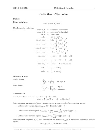 Collection of Formulae Basics EIT140 (OFDM) 1 Collection of Formulae Basics EIT140 (OFDM) 1