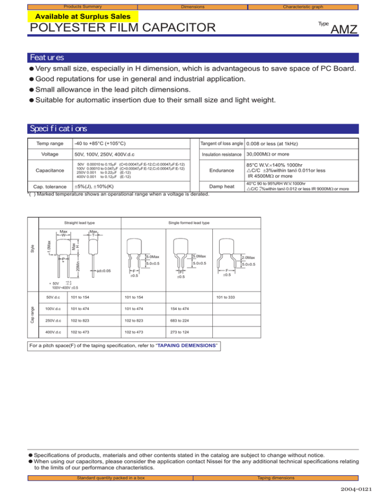 POLYESTER FILM CAPACITOR AMZ Features POLYESTER FILM CAPACITOR AMZ Features